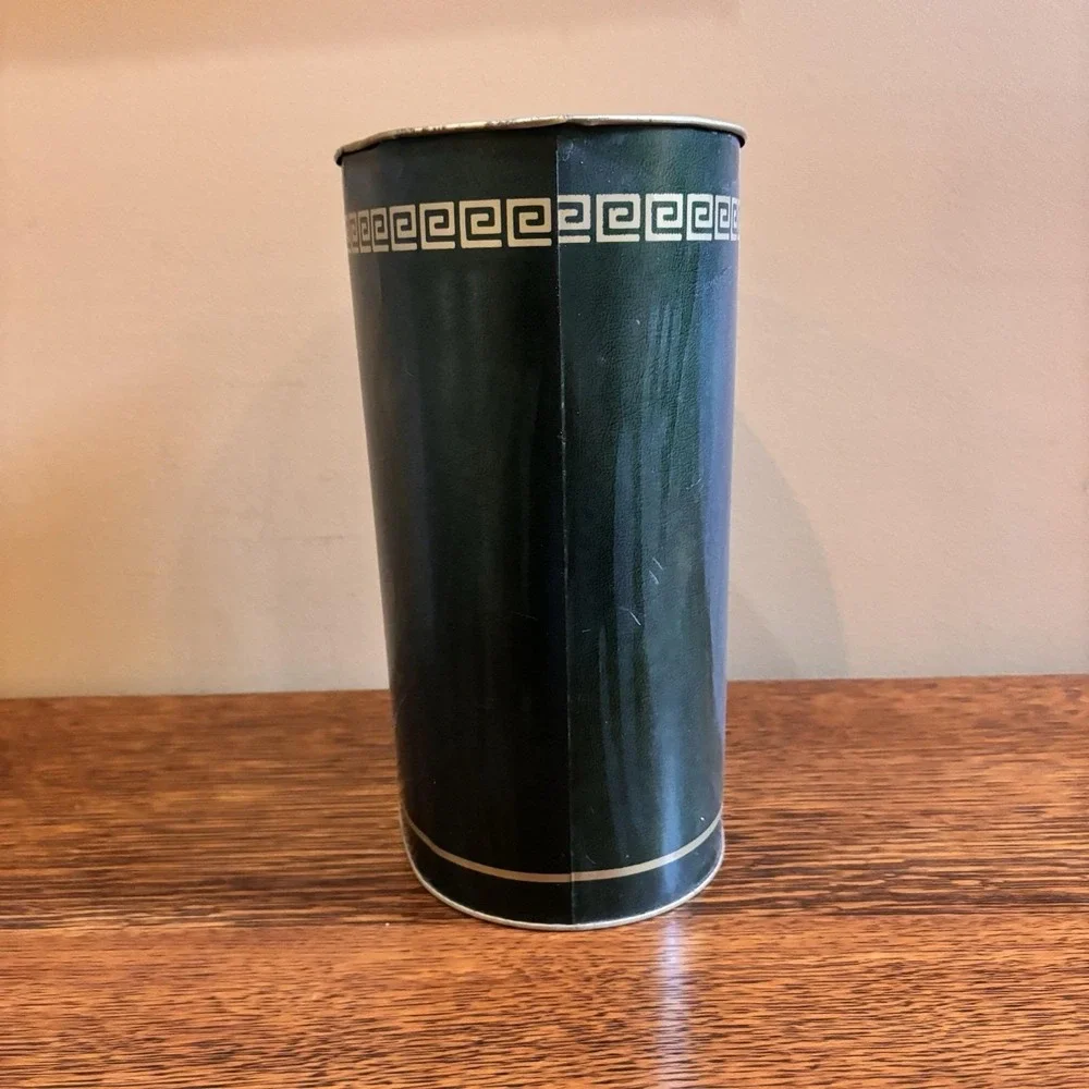 Vintage Cheinco Metal Wastebasket Greek Key Black Gold Mid Century Trash Can